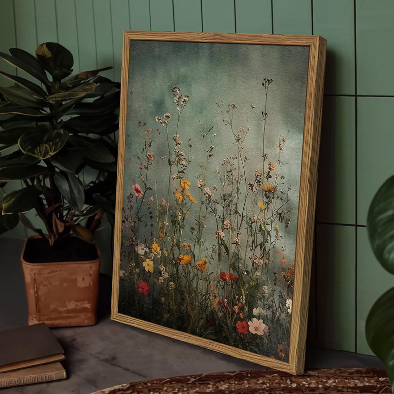 Art mural rétro de fleurs sauvages, décoration murale florale verte, peinture de paysage naturel de grès peinte à la main en 3D
