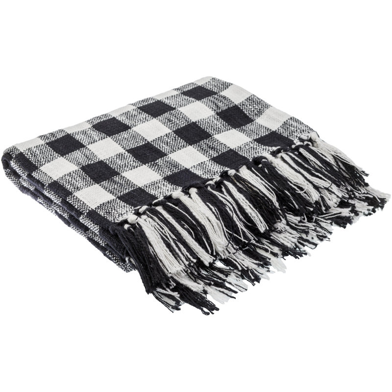 Evie 100% Cotton Throw, Plaid/Checkered, White/Black