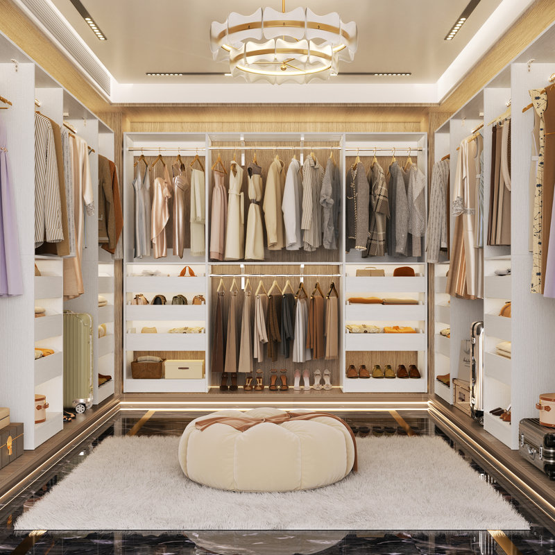 80"-120" Walk In Closet System With 6 Drawers, White