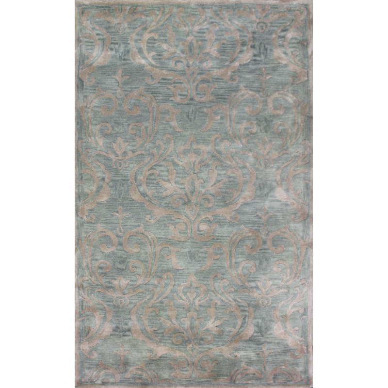 Tapis décoratif vert/brun Touffeté à la main à motif floral esneed, Rectangle 5 pi x 8 pi