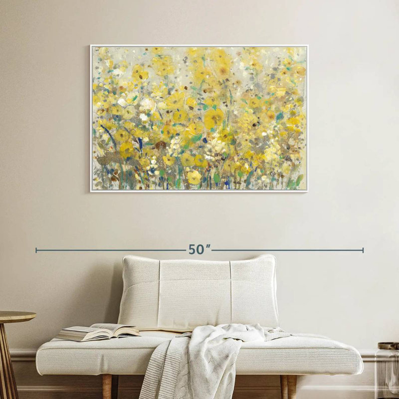 Jardin joyeux I, Cadre flottant blanc, 43 po x 29 po