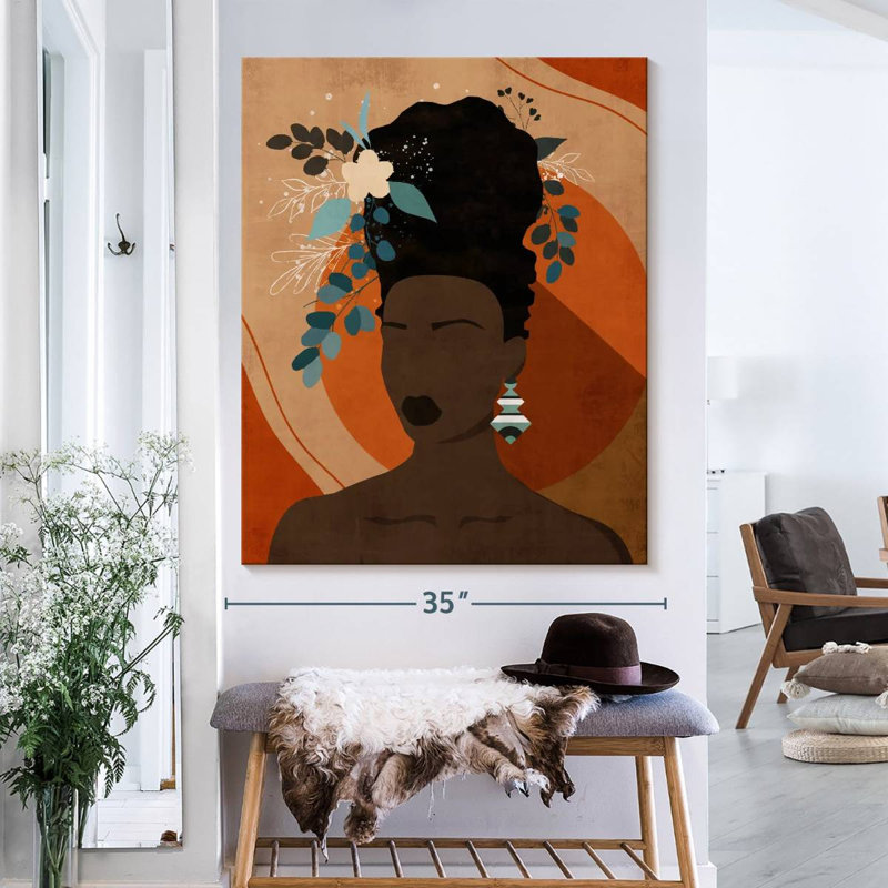 Impression sur toile florale, femme noire, H 40 po x l 32 po x P 1,25 po