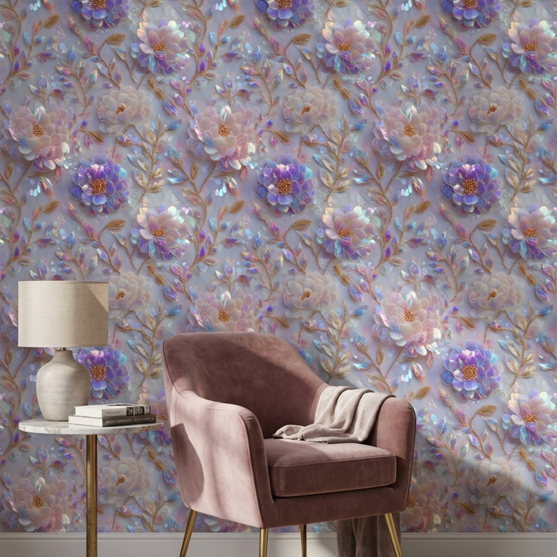 Papier peint floral, décoration murale moderne irisée