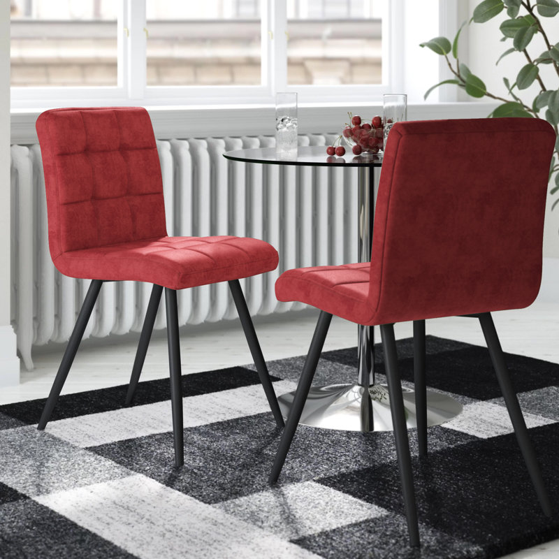 Leann Tufted Velvet Upholstered Back Side Chair, Red Velvet