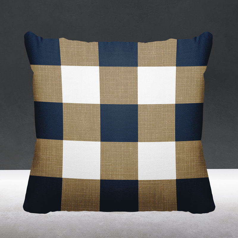 Coussin intérieur / extérieur Jeb Farm House, Beige / bleu marine, L 15 po x H 15 po