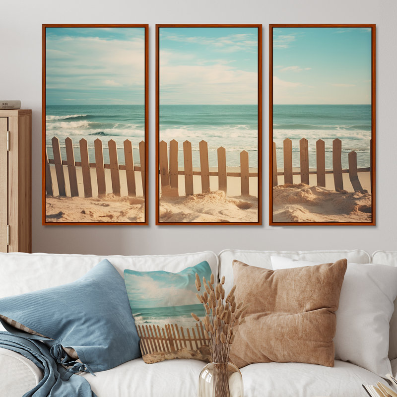 Riendeau - Ensemble de reproduction d'art mural plage, H 28 po x l 36 po x P 1 po, Cadre flottant brun