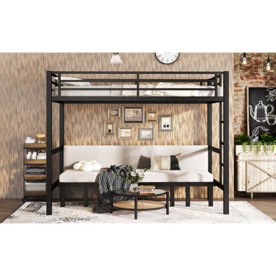 Lit superposé simple en métal noir TG, lit escamotable plus bas pour le temps de lecture des parents, protection complète du rail sur le dessus, lit de chambre à coucher bruit avec lit superposé en trois parties, barrière de sécurité multifonctionnelle One Living
