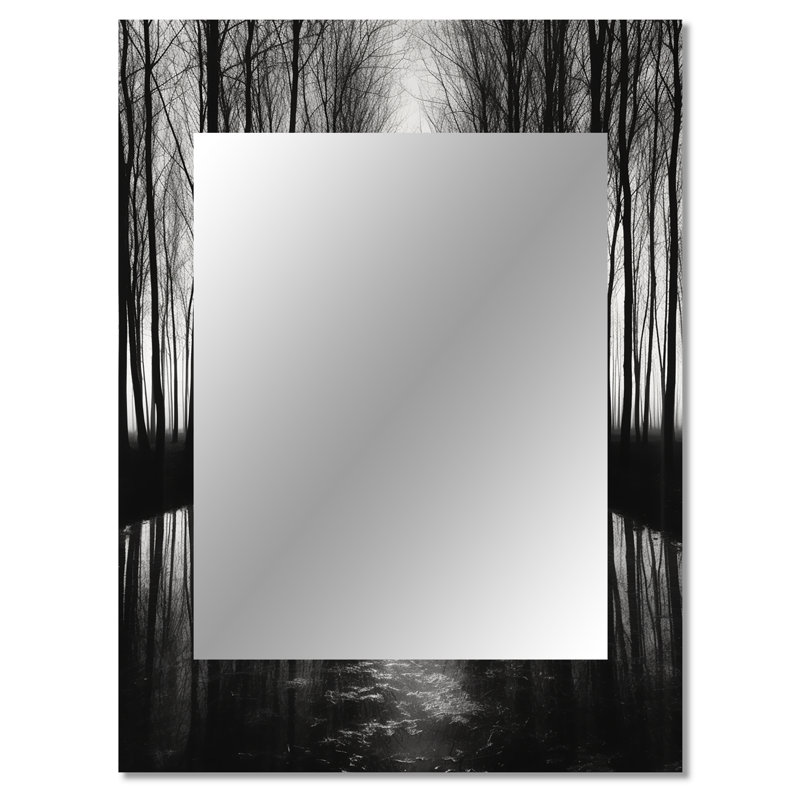 Photographie en noir et blanc de la forêt Silence III - forêt, miroir mural unique, art traditionnel imprimé, 40 po x 30 po