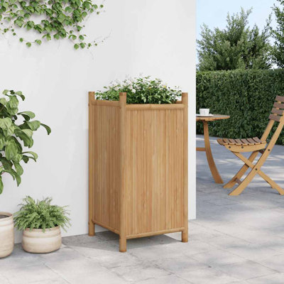 Pot de fleurs d'extérieur en bambou naturel 15,7 po x 15,7 po x 31,5 po avec incrustations décoratives