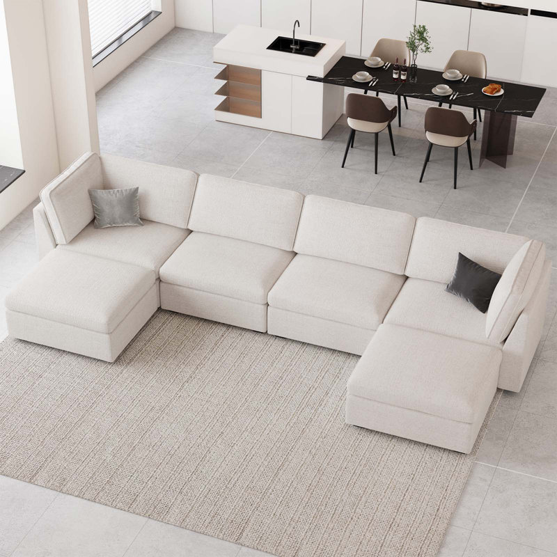Hutcheson 131.4'' Wide U-Shaped Sectional Sofa Livingroom Storage Couch With Ottoman Removable Washable Cushion