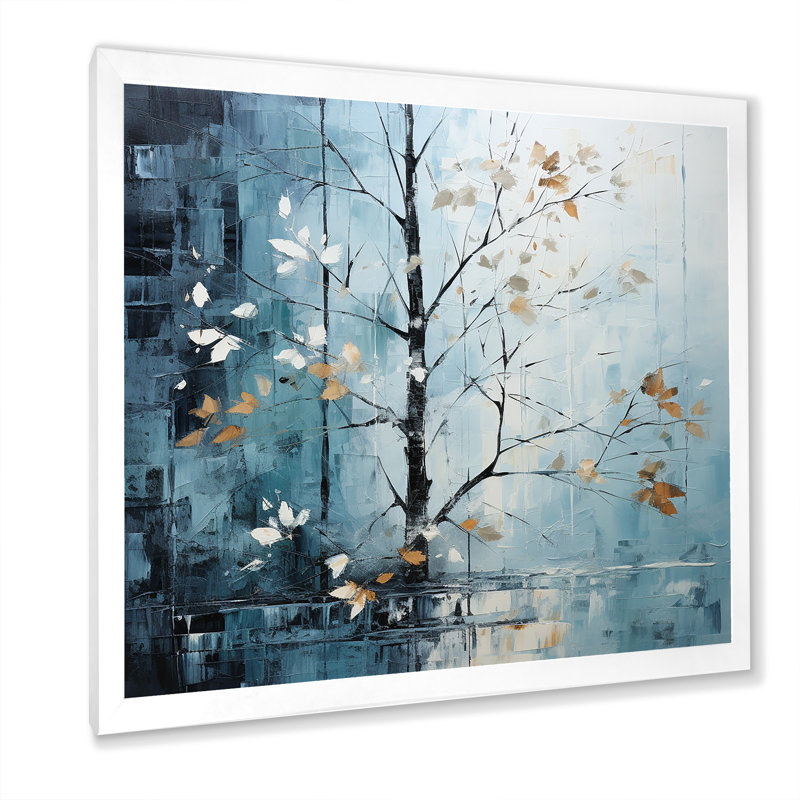 Feuilles d'érable au clair de lune, Cadre simple blanc, H 16 po x l 16 po x P 1 po