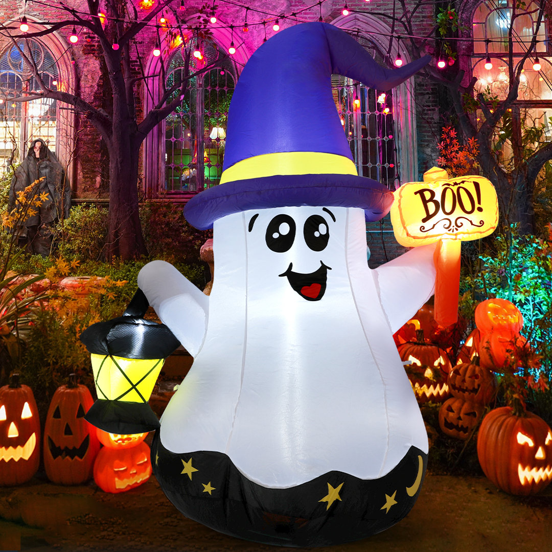 Halloween Inflatable 5 FT Outdoor Ghost Halloween Decor Cute Wizard Ghost with Hand-Held Light GOOSH