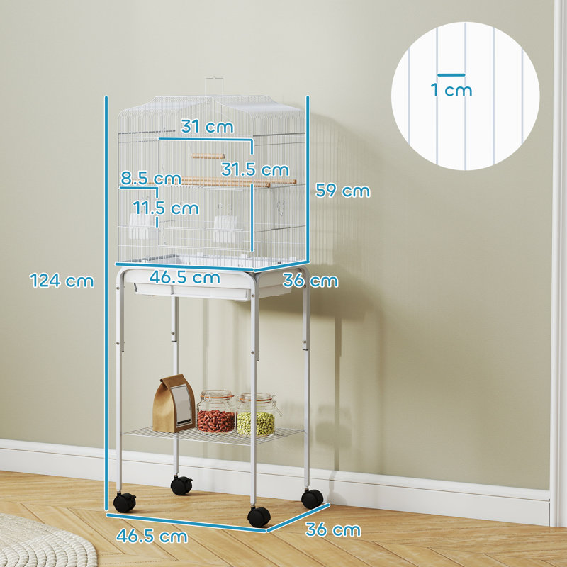 124cm Metal, Steel, Wood, Plastic Flat Top Flight Cage with Wheels