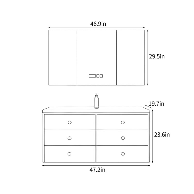 French style retro vanitie bathroom cabinet, 23.6" H x 47.2" W x 19.7" D