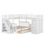 Lit superposé simple au-dessus d'un lit double en L avec bureau, tiroirs et garde-robe-776606010
