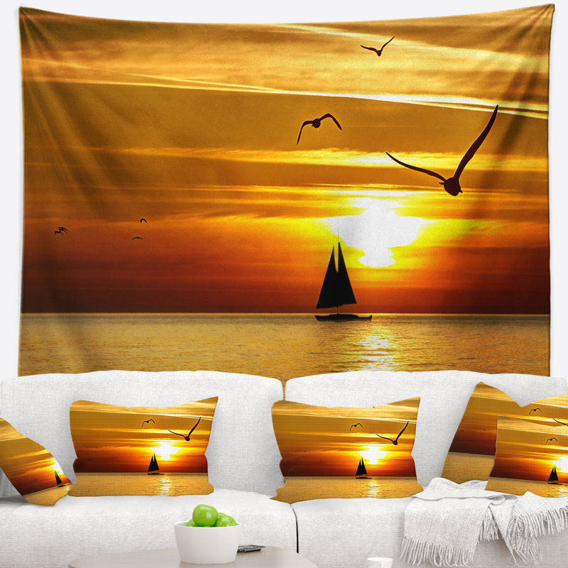 Tapisserie «Seashore Yellow Beach» avec oiseaux, H 50 po x l 60 po