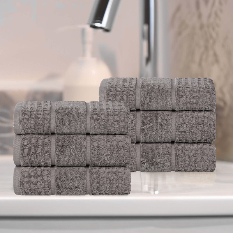 Camillah Zero Twist Cotton Solid Waffle Honeycomb Plush Soft Absorbent Medium Weight Hand Towel, Charcoal