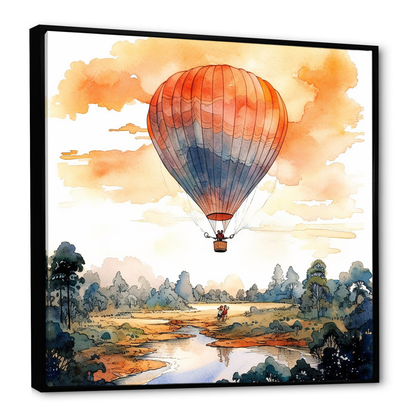 Montgolfière, paysage de rêve I, Cadre flottant noir, H 36 po x l 36 po x P 1,5 po