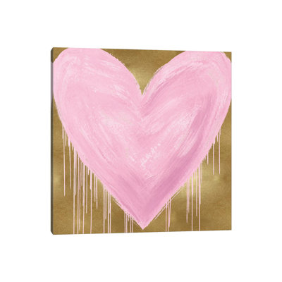 Big Hearted Pink on Gold 1 Piece Wrapped Canvas Wall Art
