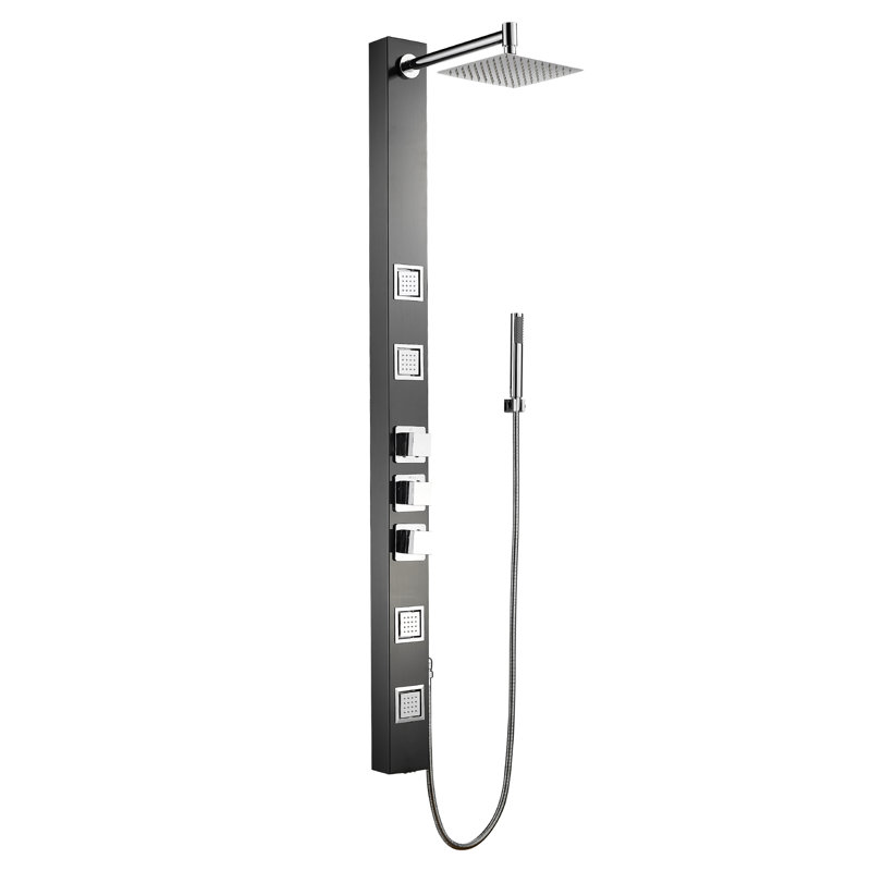 Panneau de douche 59 po avec pomme de douche réglable, Noir