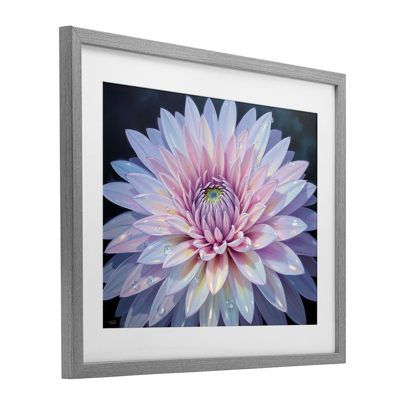 «Dew Kissed Pink Chrysanthemum», reproduction encadrée sous verre, conception de Tabz Jones, H 17 po x l 21 po