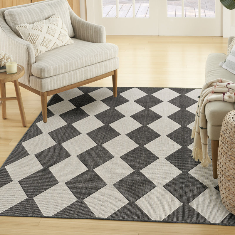 Positano Indoor/Outdoor Area Rug, Rectangle 6' x 9', Black