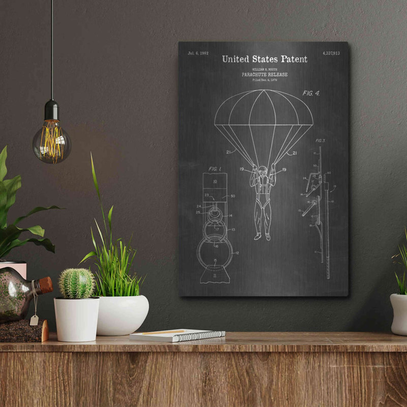 17 Stories «Parachute Libération Blueprint Vernis Chalkboard», art mural en métal, H 16 po x l 12 po