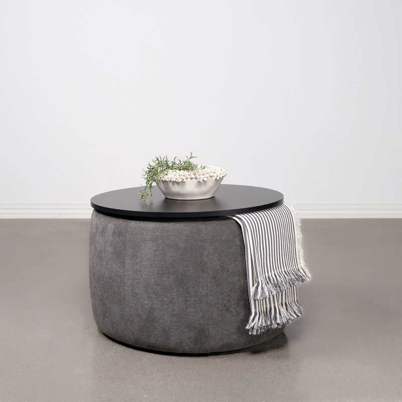 Repose-pieds rond avec rangement à dessus relevable gris
