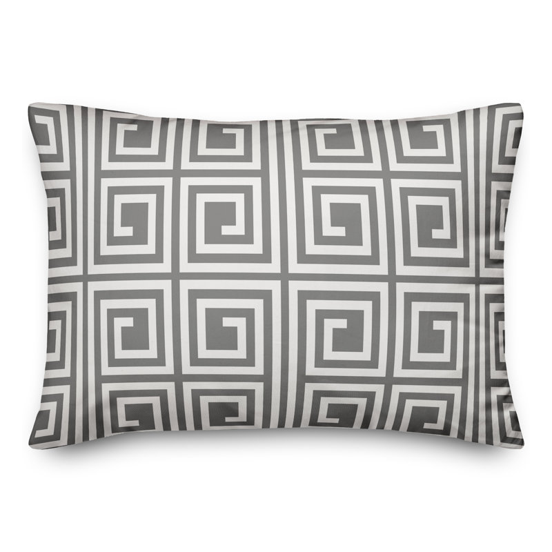  Coussin décoratif géométrique intérieur / extérieur en polyester, H 14 po x l 20 po, Gris