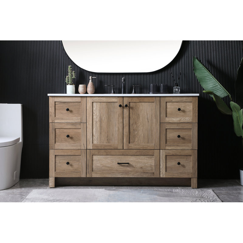 Meuble-lavabo simple avec plateau en marbre Soma, Chêne naturel