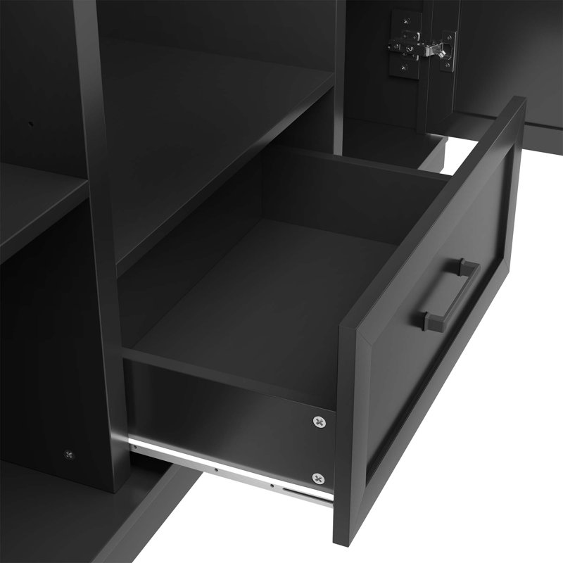 85.2''H Hall Tree With Bench And 3 Hooks, Modern Entryway Storage Organizer Cabinet With 4 Doors, 1 Drawer And Adjustable Shelves For Hallway, Entryway, Living Room