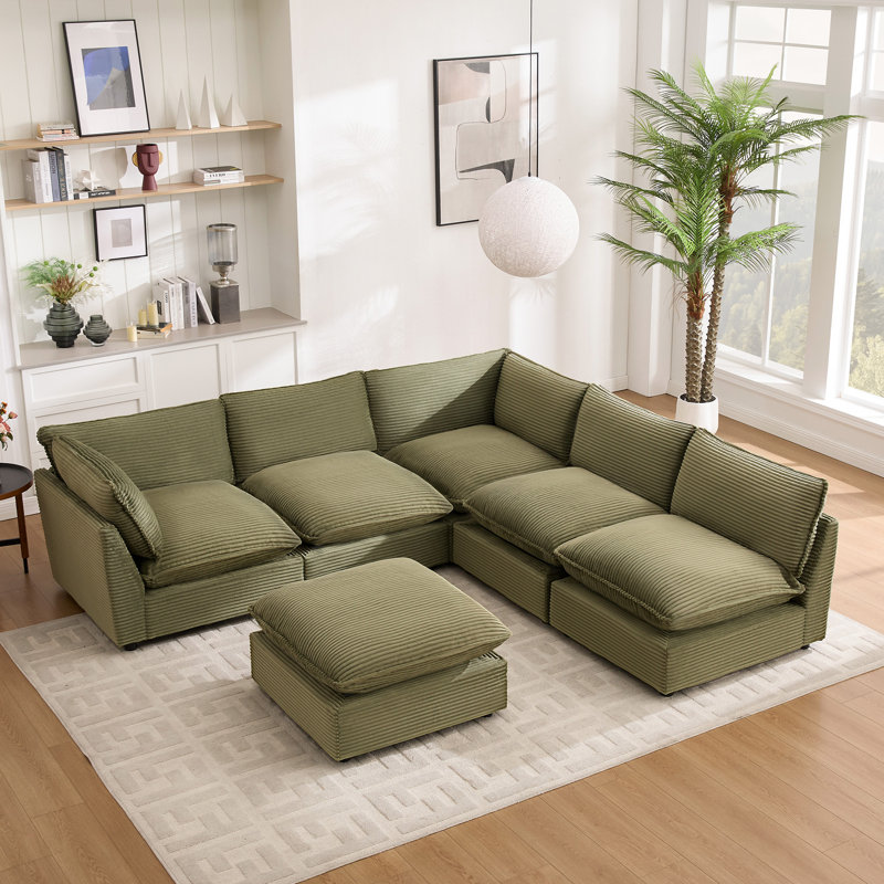 Heffernan 106.77” W Oversized 6-Seater Modular Sofa, Green Corduroy