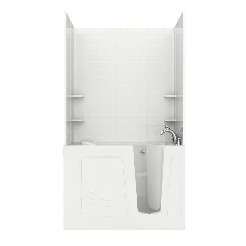 Ashton 52.8'' x 29.5'' Whirlpool Fiberglass Bathtub with Faucet, Right, White