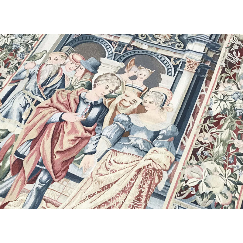 Tapis bleu et rouge noué à la main de haute qualité