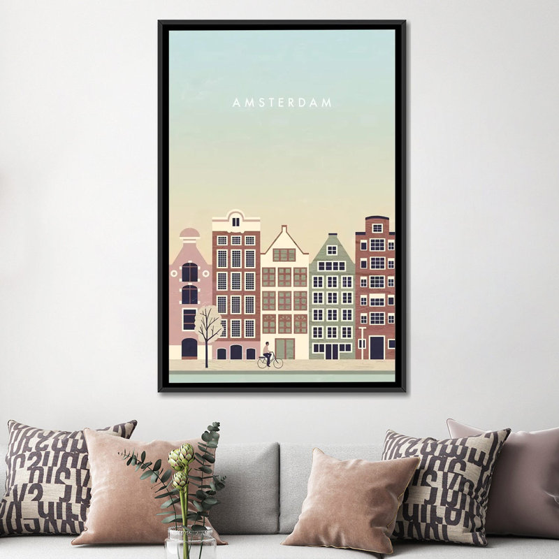 « amsterdam », impression sur toile, H 60 po x l 40po x P 1,5 po, Toile avec cadre noir, Pas de tapis