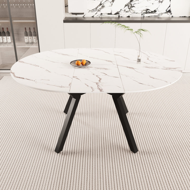 Table de salle à manger moderne extensible pour 4 à 6 personnes avec plateau en panneau de fibres à densité moyenne et pieds en métal
