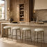 Tabouret de bar 26,65 po moderne sans dossier en lin avec pieds en métal martelé doré et repose-pieds circulaire pour îlot de cuisine ou bar, ensemble de 4
