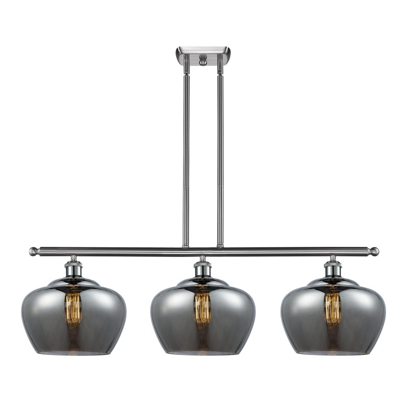Luminaire suspendu linéaire à 3 lumières pour îlot de cuisine Monténégro, Ampoule non incluse, Plaqué couleur fumée