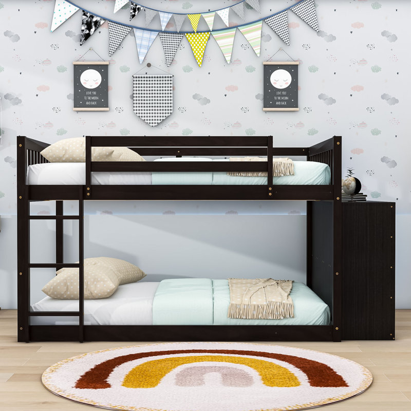 Lit superposé en bois 4 tiroirs avec tablettes, Double, Espresso