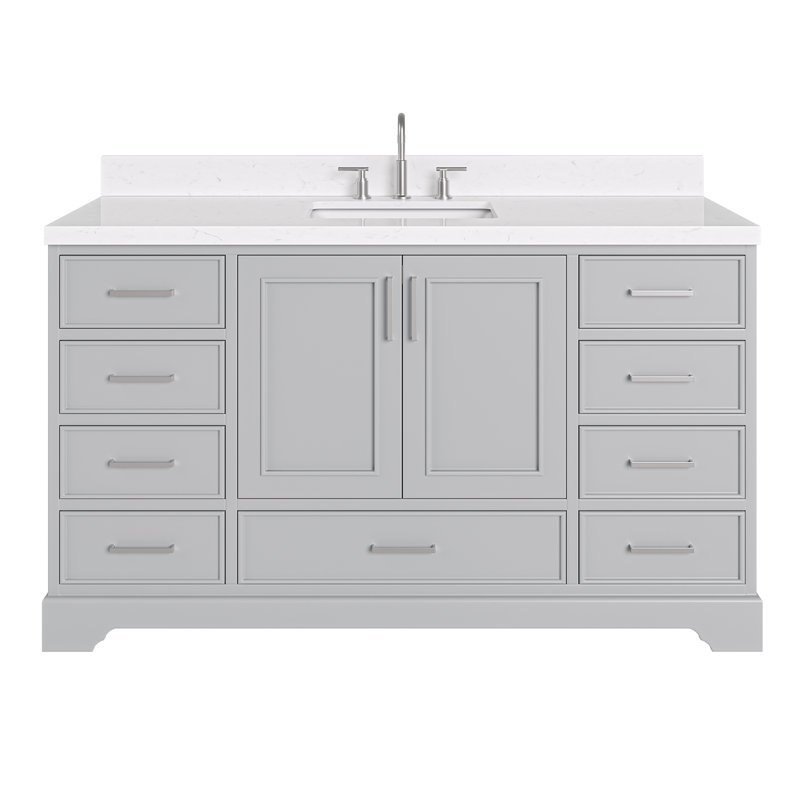 Ensemble de meuble-lavabo simple 60,25 po avec plateau en quartz Abshire, Gris
