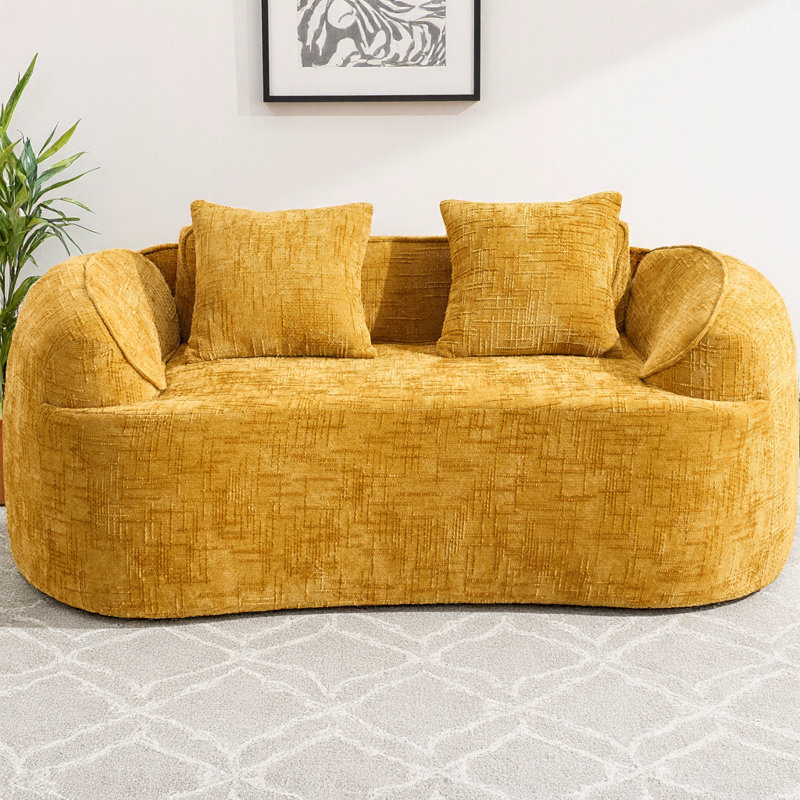 Canapé incurvé à deux places avec accoudoirs et 2 coussins, canapé rembourré en chenille avec ressorts en mousse, aucun petit appartement requis