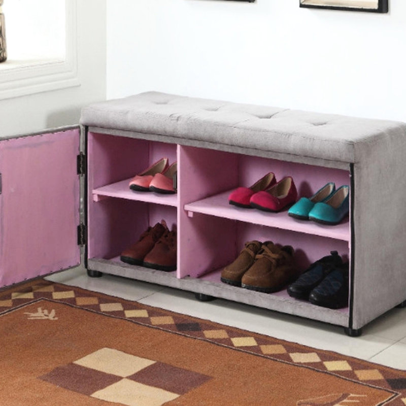 Banc de rangement pour chaussures de 18 po de hauteur, finition gris argenté et banc compartiment