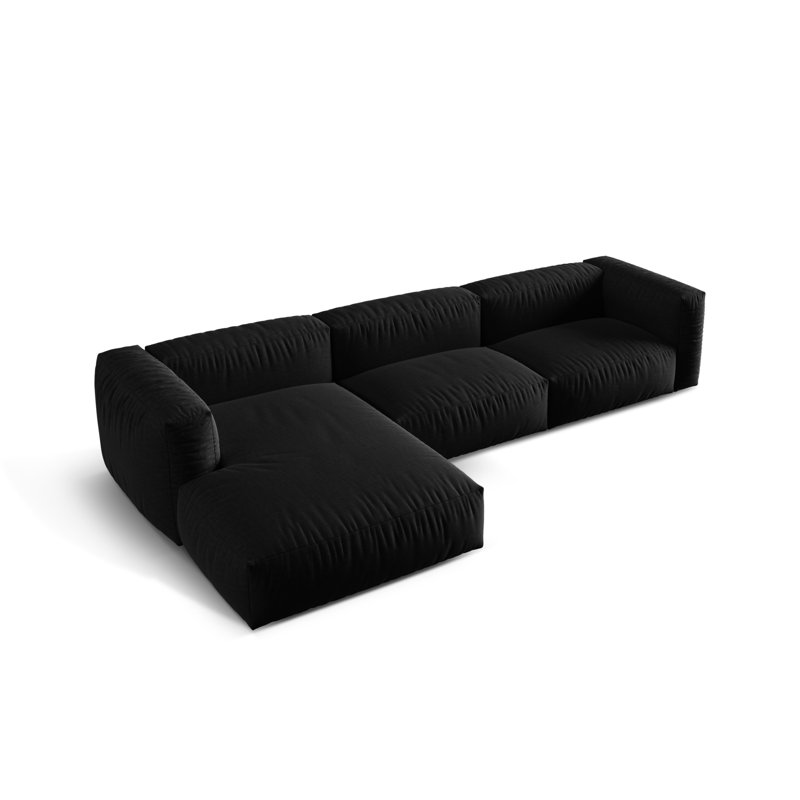 Carce 3 Seater Corner Sofa , Structured Fabric- Black, Left-Hand Facing