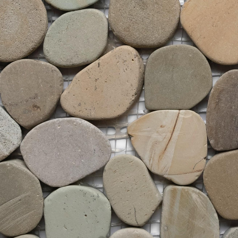 CNK Tile Sliced Small Oval Lovebird Pebble Tile Pastel Golden Blue Natural Stone For Kitchen Backsplash, Decorative Walls - 12"X12"