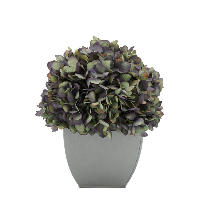 Arrangement floral d'hortensia mauve en tissu synthétique, Mauve antique, Argent