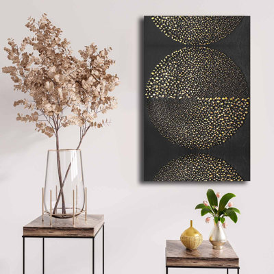 Superbe peinture sur toile décorative, dorée et blanche / noire, 17,7 po x 27,6 po | 100% toile (épaisseur: 0,1 pouce) sur cadre 100% bois de pin (épaisseur: 0,9 pouce) | Art mural parfait pour le salon, la chambre à coucher et le bureau