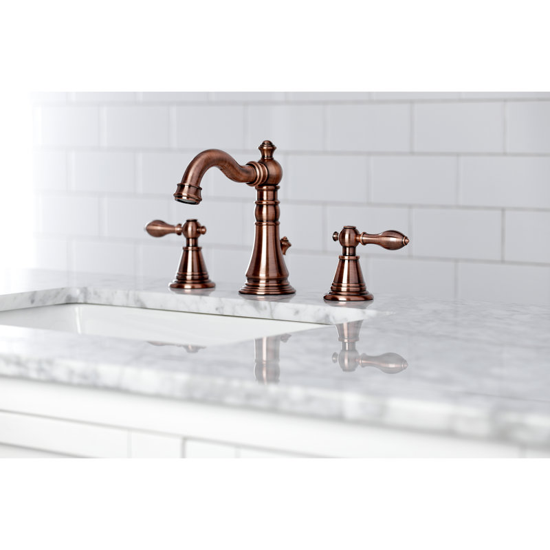 Kingston Brass English Classic Two-Handle 3-Hole Deck Mount Widespread Bathroom Faucet with Pop-Up Drain, Antique Copper