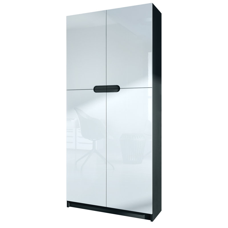 Mazeppa 4 -Door 4 -Shelf, Matt black/White