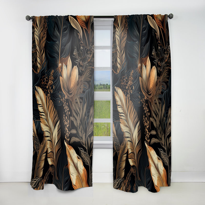 Gaetane - Gold Tropical Leaf Serenade II - Traditional Velvet Curtain - Room Darkening - 1 panel, 52" W x 108" L