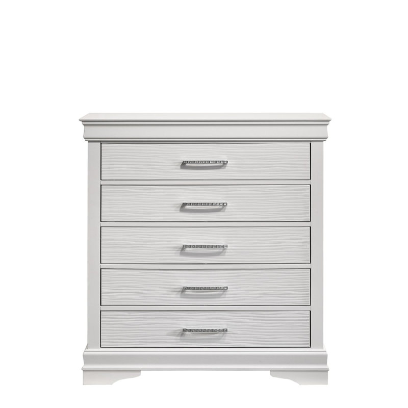Commode moderne à 5 tiroirs en bois, Blanc
